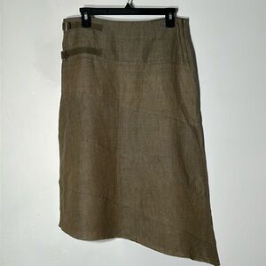 Sandro 100% linen asymmetrical skirt with side buckles, army greenish.
